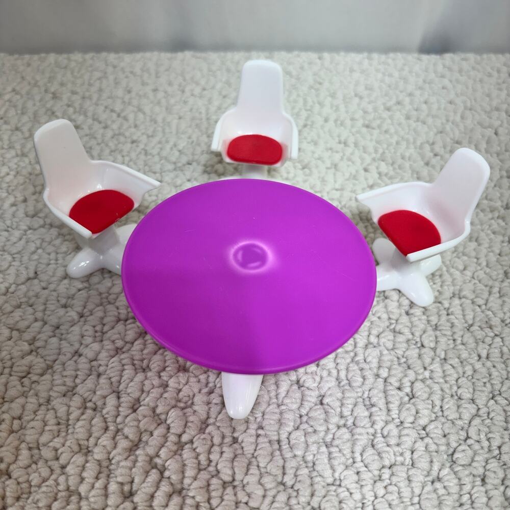 Little Tikes Dollhouse Round Pedestal Table & 3 Chairs Replacement Red Purple